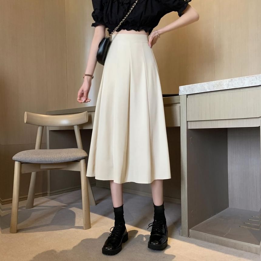 Sisyphi - Hoge taille effen midi A-lijn rok