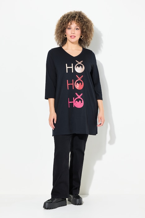 Longshirt, Ho Ho Ho, A-Linie, V-Ausschnitt, 3/4-Arm