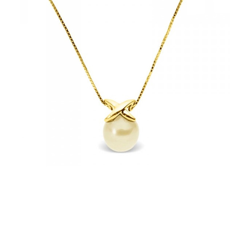 Collier Pendentif Femme en Or Jaune 375/1000 et Perle de Culture Dorée