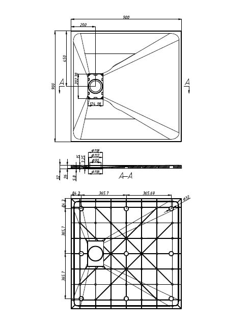 Badstuber Stenn douchebak 90x90cm wit