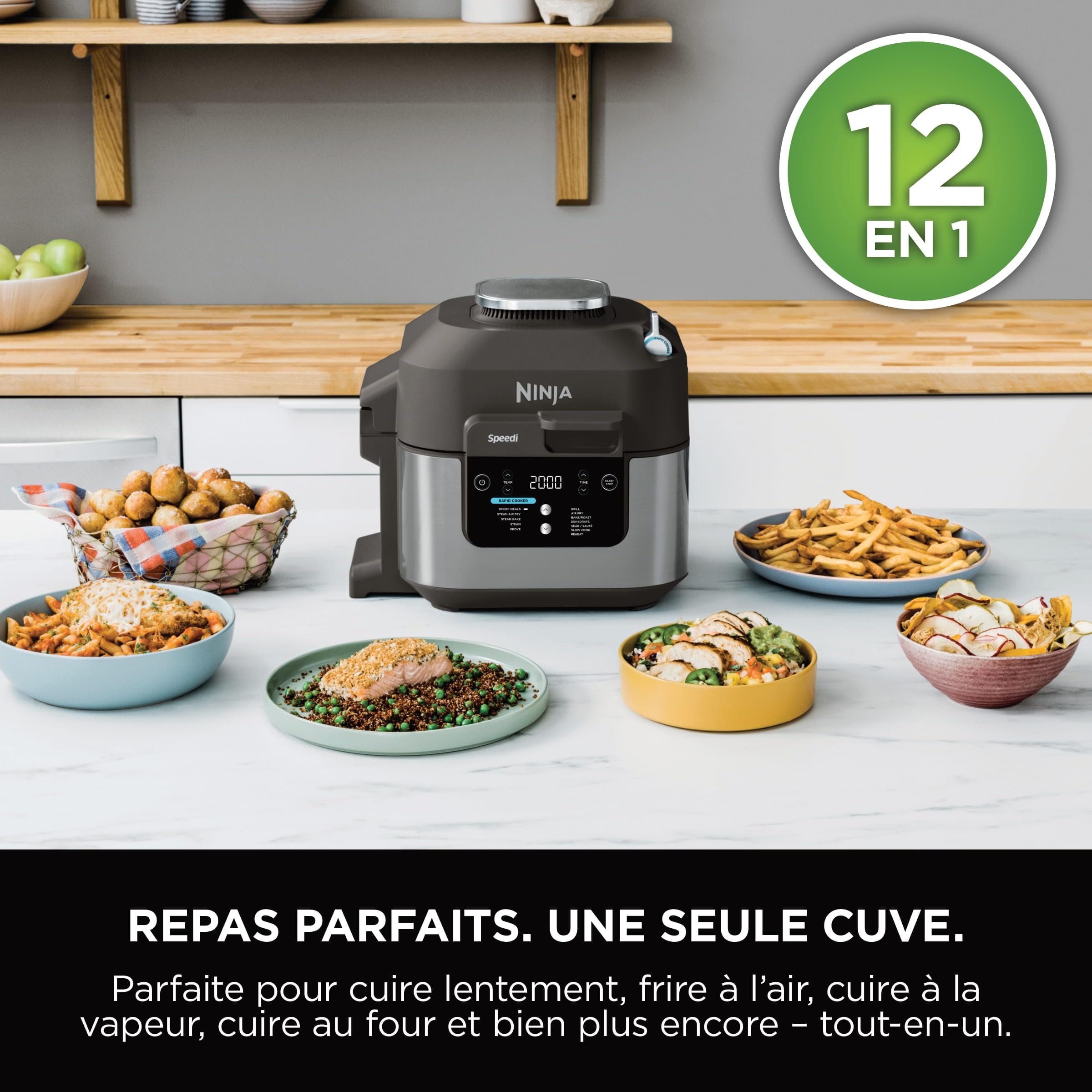 Ninja Speedi 10-en-1 Cuiseur rapide, Air Fryer, Friteuse à air et Multicuiseur, 5.7L, Repas pour 4 en 15 minutes, Vapeur, Gril, Cuire au four, Rôtir,