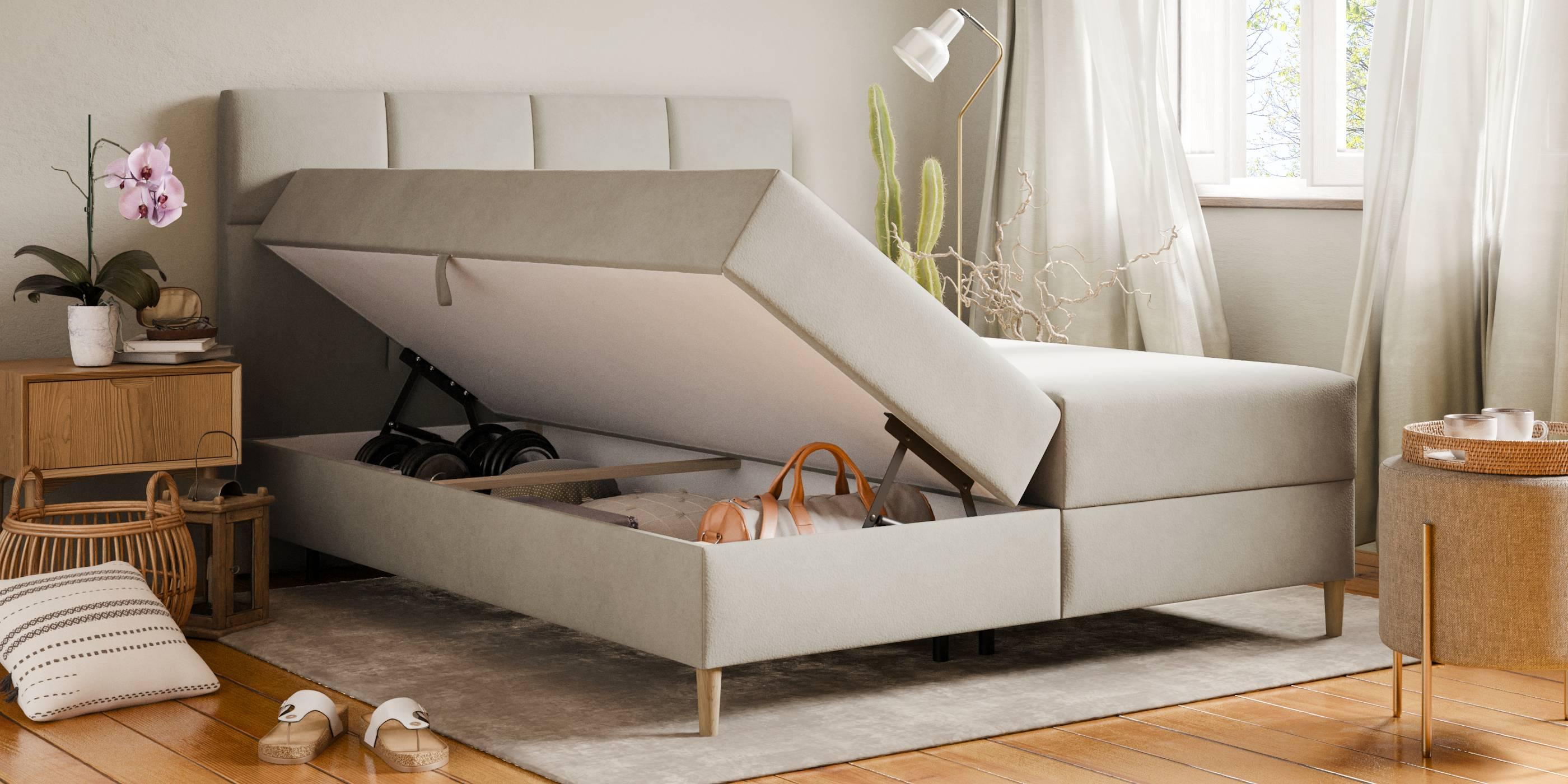 by fonQ Novae Boxspring met Opbergruimte 180 x 200 cm - Beige / Naturel