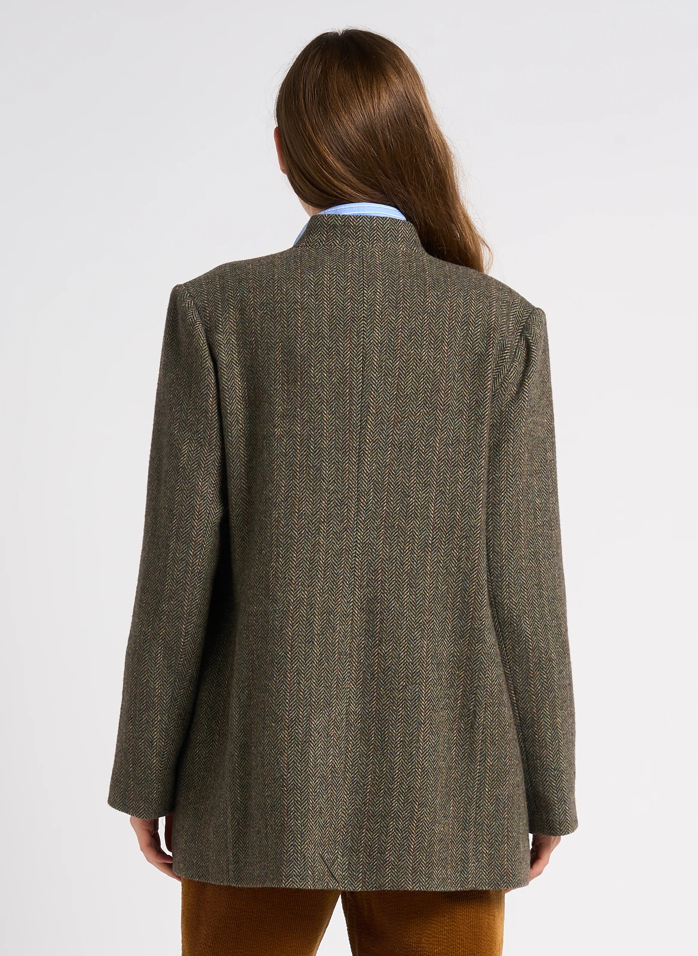 Veste droite col V en laine mélangée | Vert