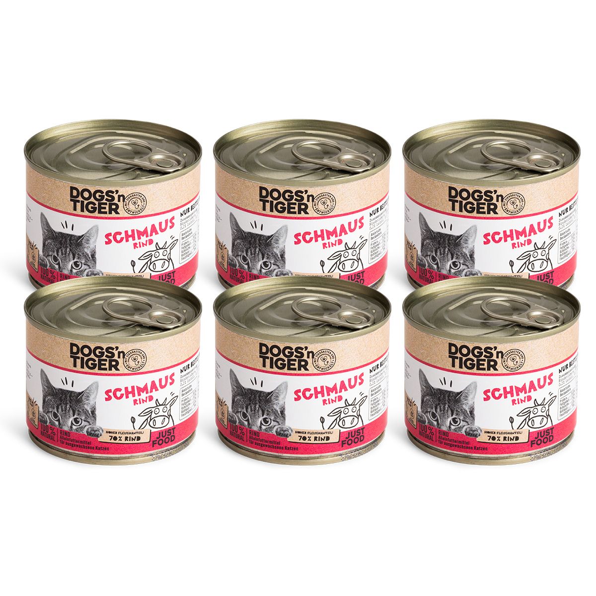 Dogs’n Tiger Adult Premium Katzenfutter Schmaus, Katzen Nassfutter, Getreidefrei, Rind & Leinöl