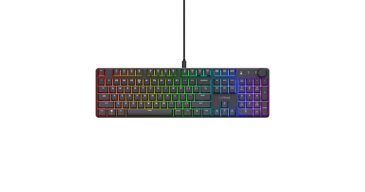 TrustGXT 866 Torix Hoogwaardig mechanisch gaming-toetsenbord, gaming toetsenbord  (Zwart, US lay-out, Huano Red, RGB)