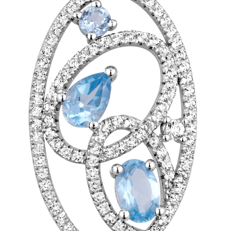 Pendentif en Argent 925 orné de 111 Cristaux Swarovski Zirconia Blancs et Bleus