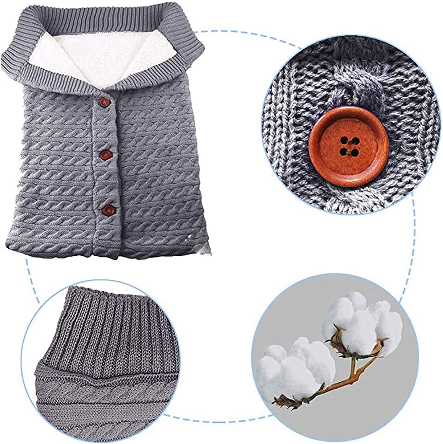 (68x38cm) Baby Strick Schlafsack Kuschel Winter Decke mit Fell für Kinderwagen - Rosa