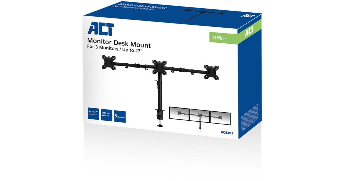 ACT ConnectivityMonitorarm, 3 schermen bevestiging  (Zwart)
