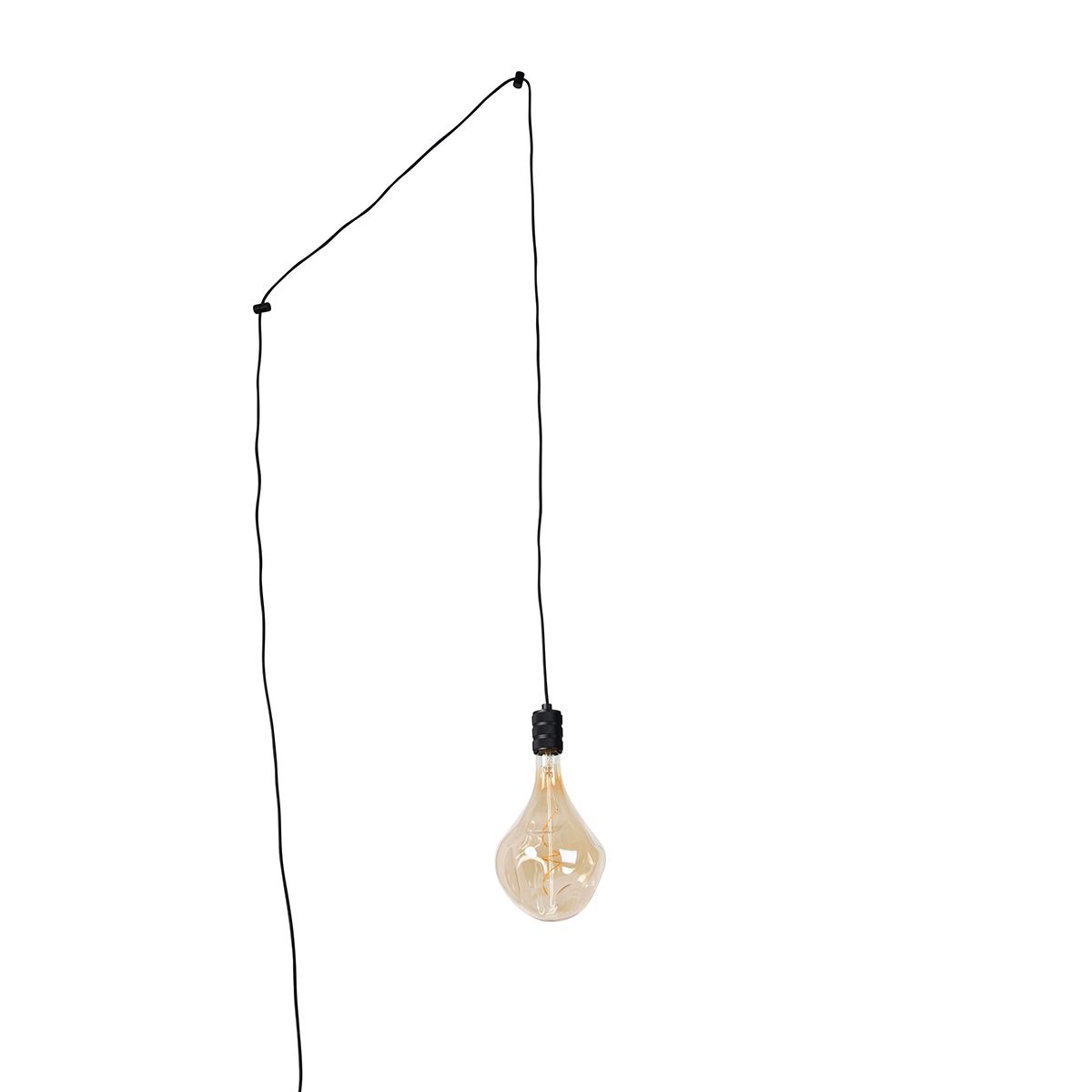Hanglamp zwart met stekker incl. PS160 goud dimbaar- Cavalux
