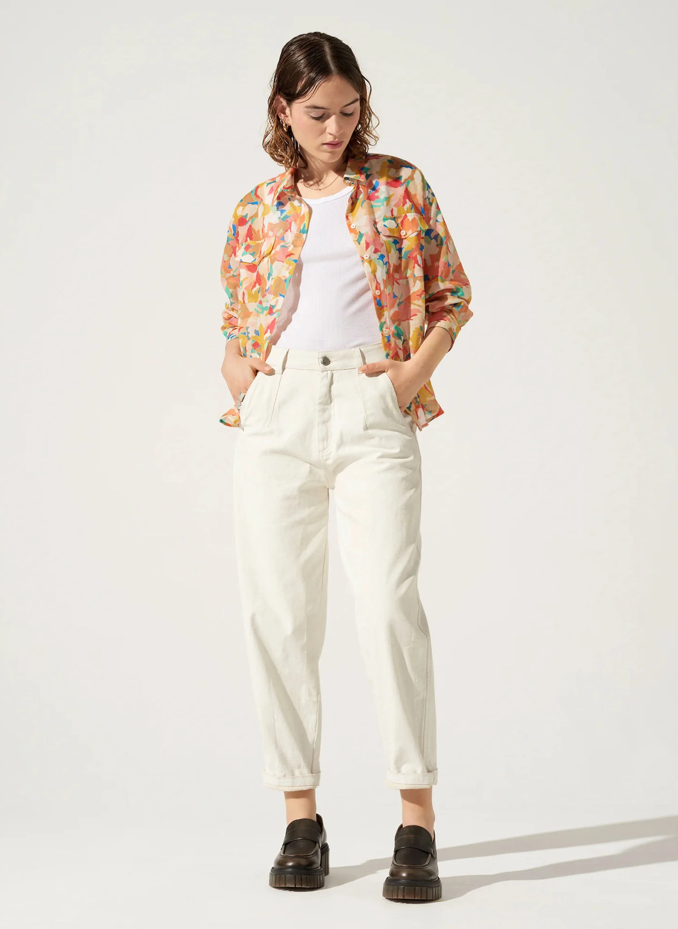 BORA - Chemise droite imprimée en coton | Rose