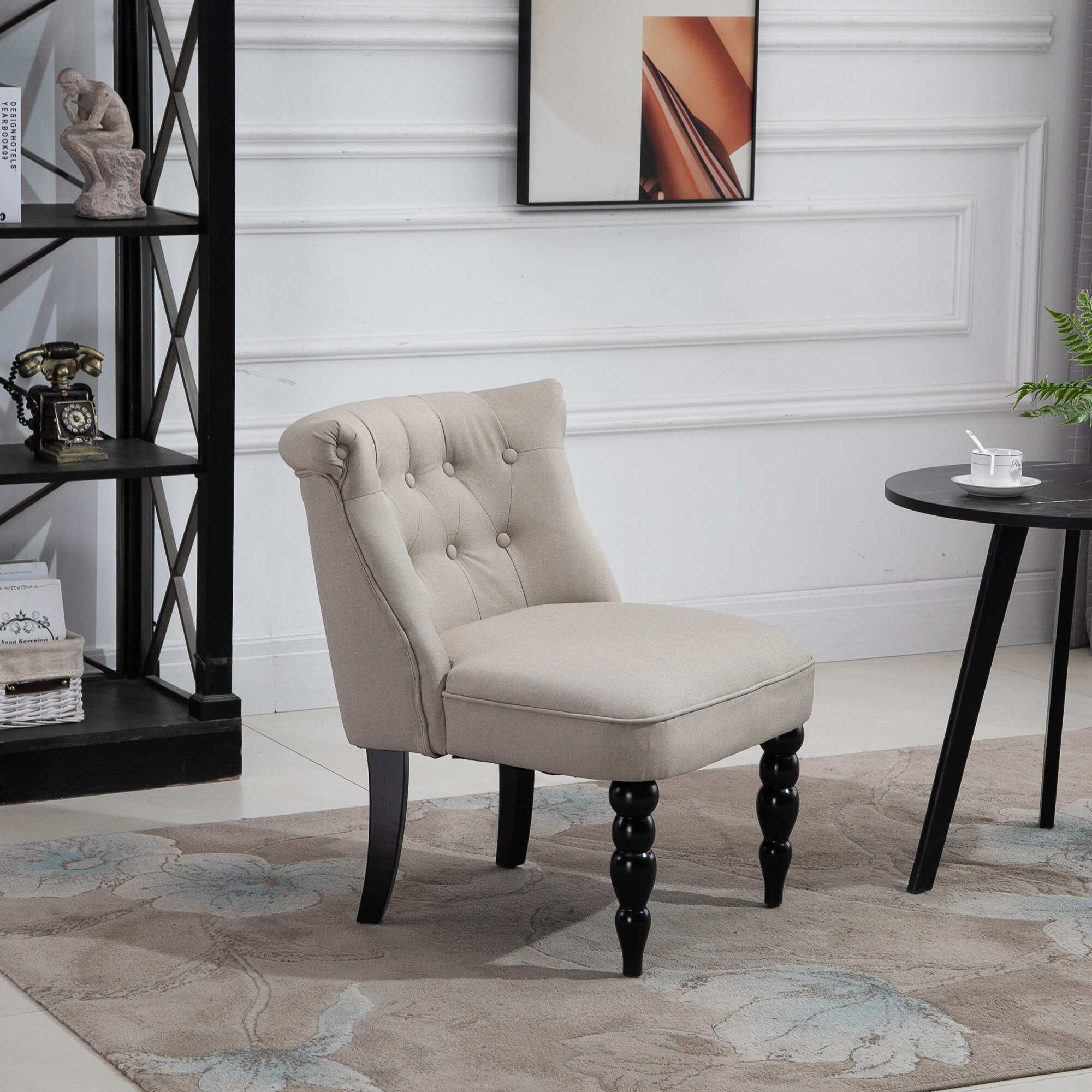 HOMCOM Polstersessel mit Knopfdesign beige, schwarz 67 x 67 x 78 cm (LxBxH)