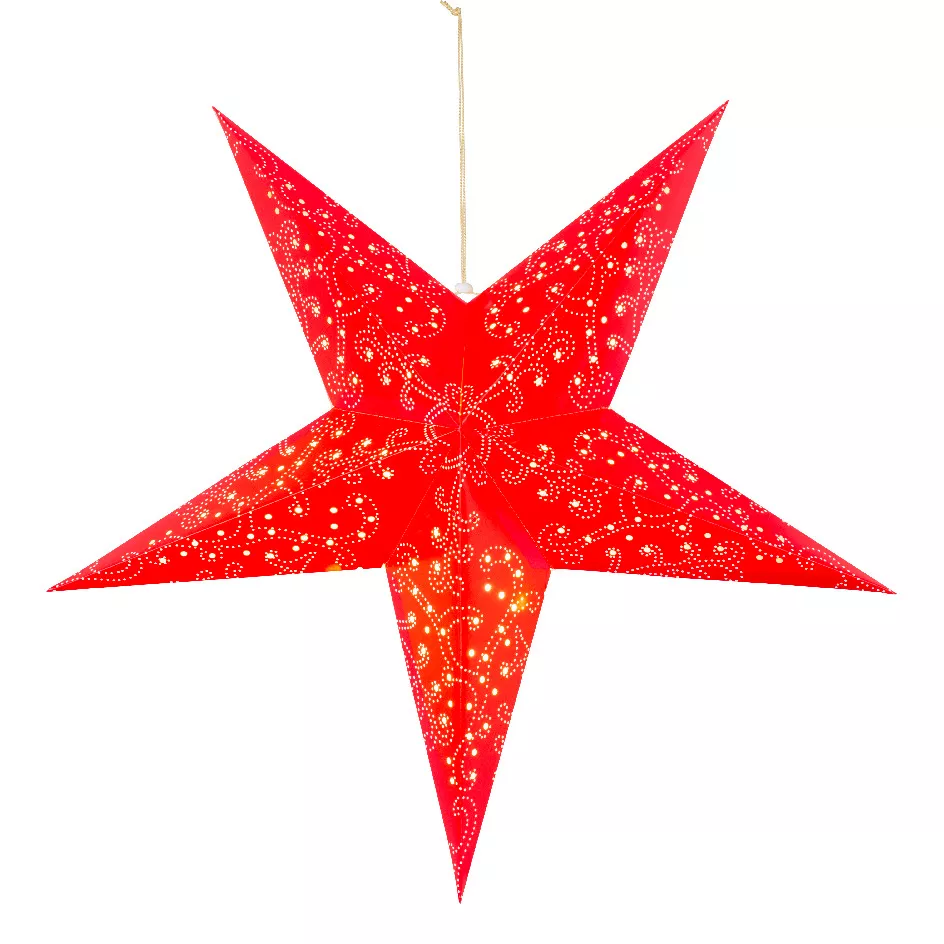 Etoile lumineuse à suspendre (H60 cm) Origami Rouge et blanc chaud