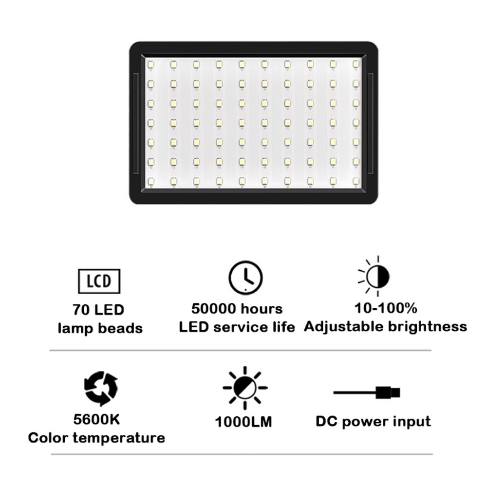 (145x96mm) LED Video Beleuchtung Foto Selfie Licht Studio Ausrüstung mit Mini Tripod (5600K) - Schwarz