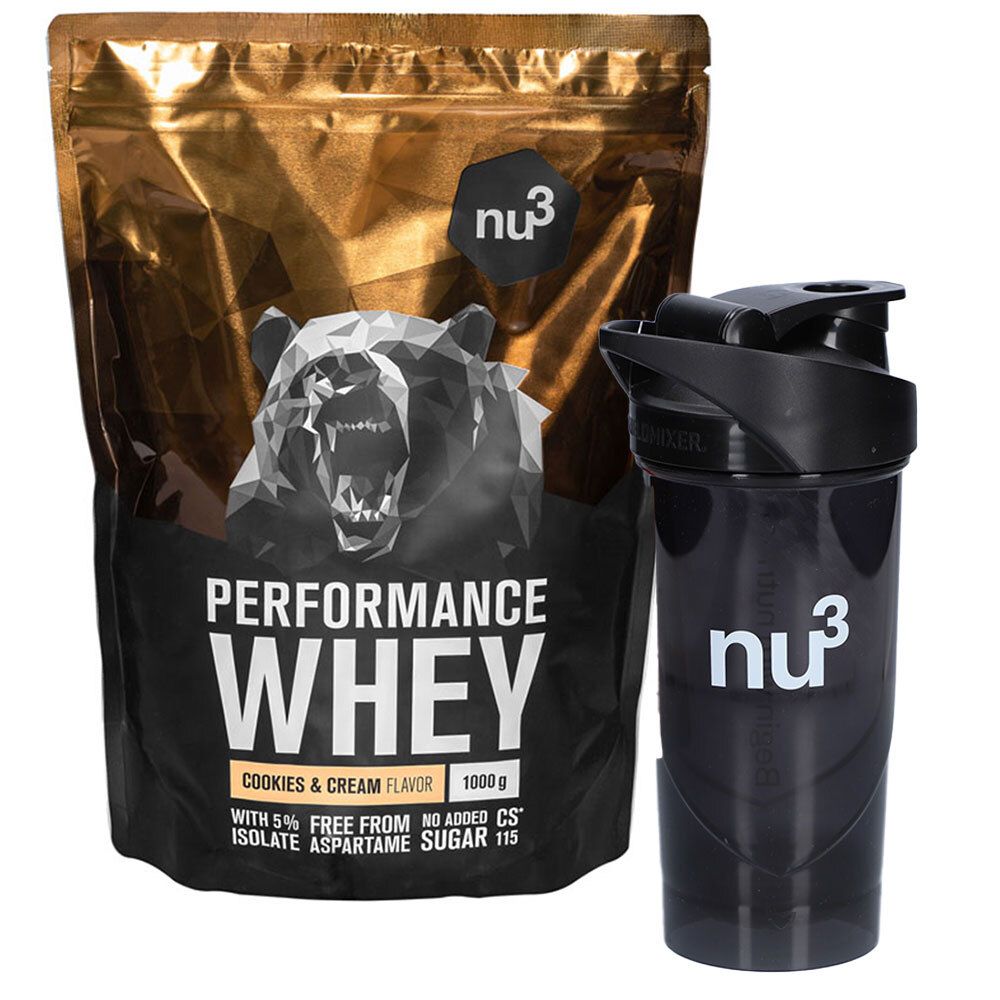 nu3 Performance Whey, Cookies-Cream - Proteinpulver + nu3 Shaker Schwarz