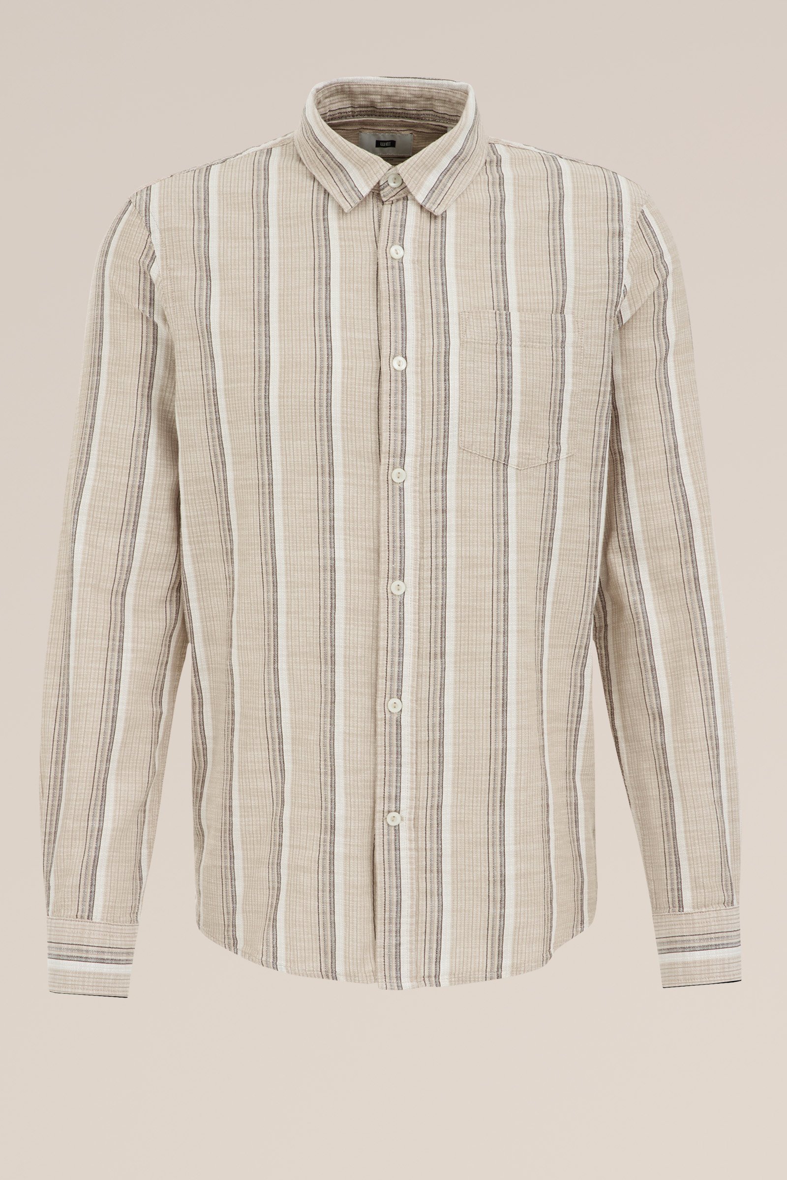 gestreept overhemd met structuur WE Fashion Beige