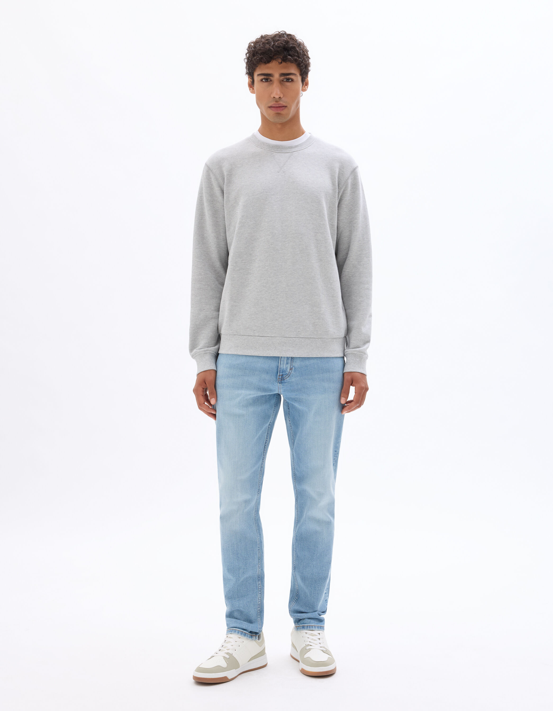 Sweat regular col rond en coton mélangé - gris
