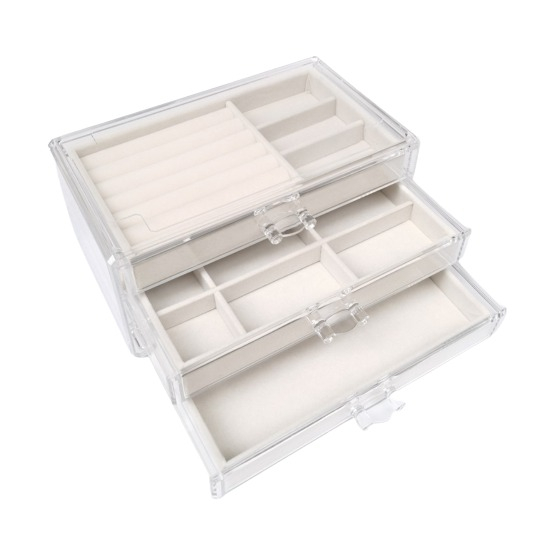 (23x13x11cm) Acryl Schmuckschatulle Aufbewahrungsbox Organizer für Ringe / Ohrringe / Armbänder - Transparent / Beige