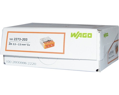 Wago 2273-203 COMPACT aansluitdoosklem 2,5 mm² 3-aderige oranje insteekklem 100 stuks