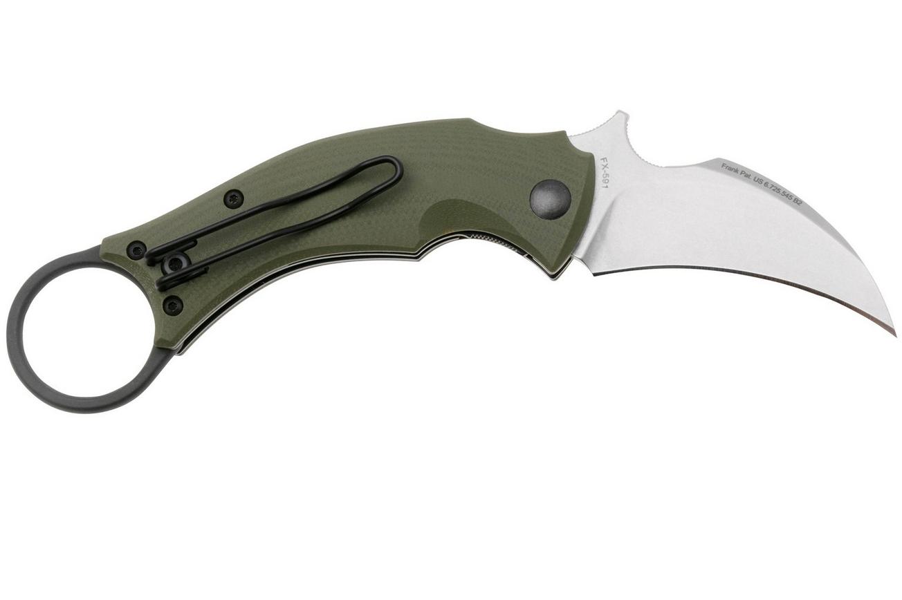 Fox Knives Black Bird FX-591ODSW Green G10 Stonewash, karambit zakmes, Bastinelli design