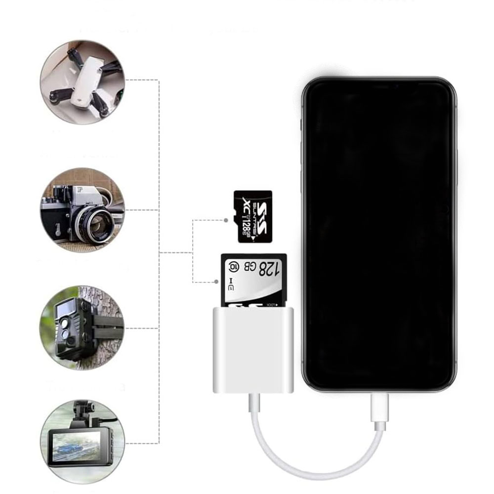 Lightning Kartenlesegerät Card Reader für SD und Micro SD Speicherkarten - Weiss