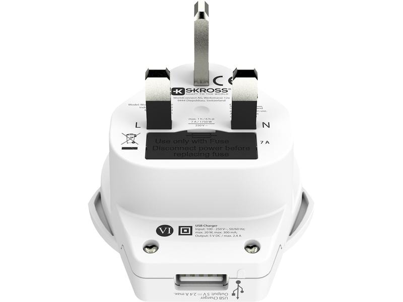SKROSS Reiseadapter World UK mit USB Ladegerät Kompakter Reisestecker World zu Grossbritannien mit USB Ladeanschluss