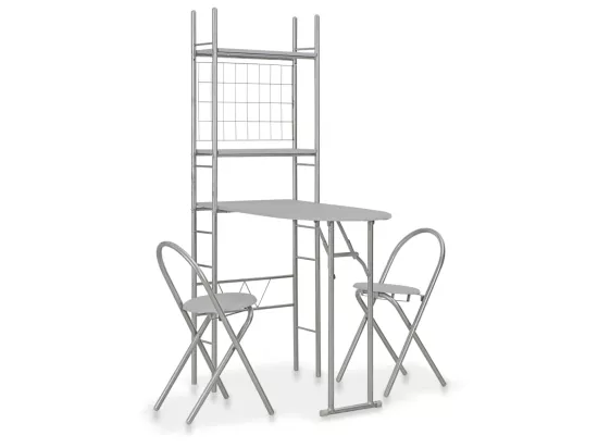 Ensemble à dîner pliant 3 pcs et étagère de rangement MDF acier