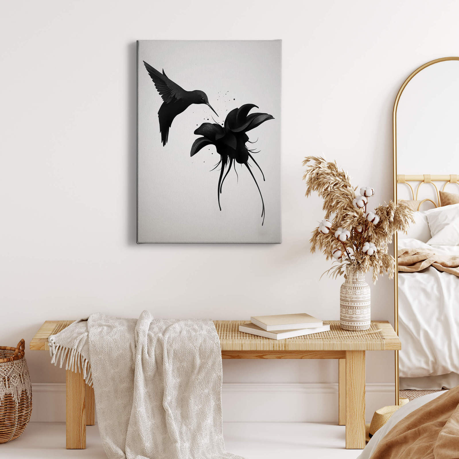 Leinwandbild KOLIBRI - schwarz-weiß - 50x70 cm