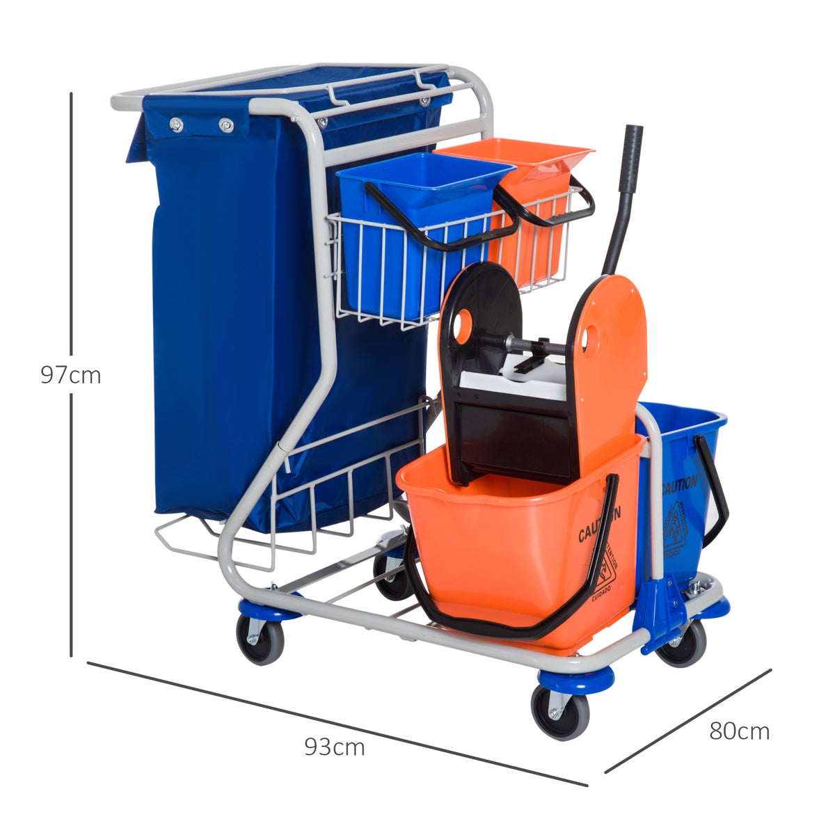 HOMCOM schoonmaakwagen, 93 x 80 x 97 cm, PP, blauw