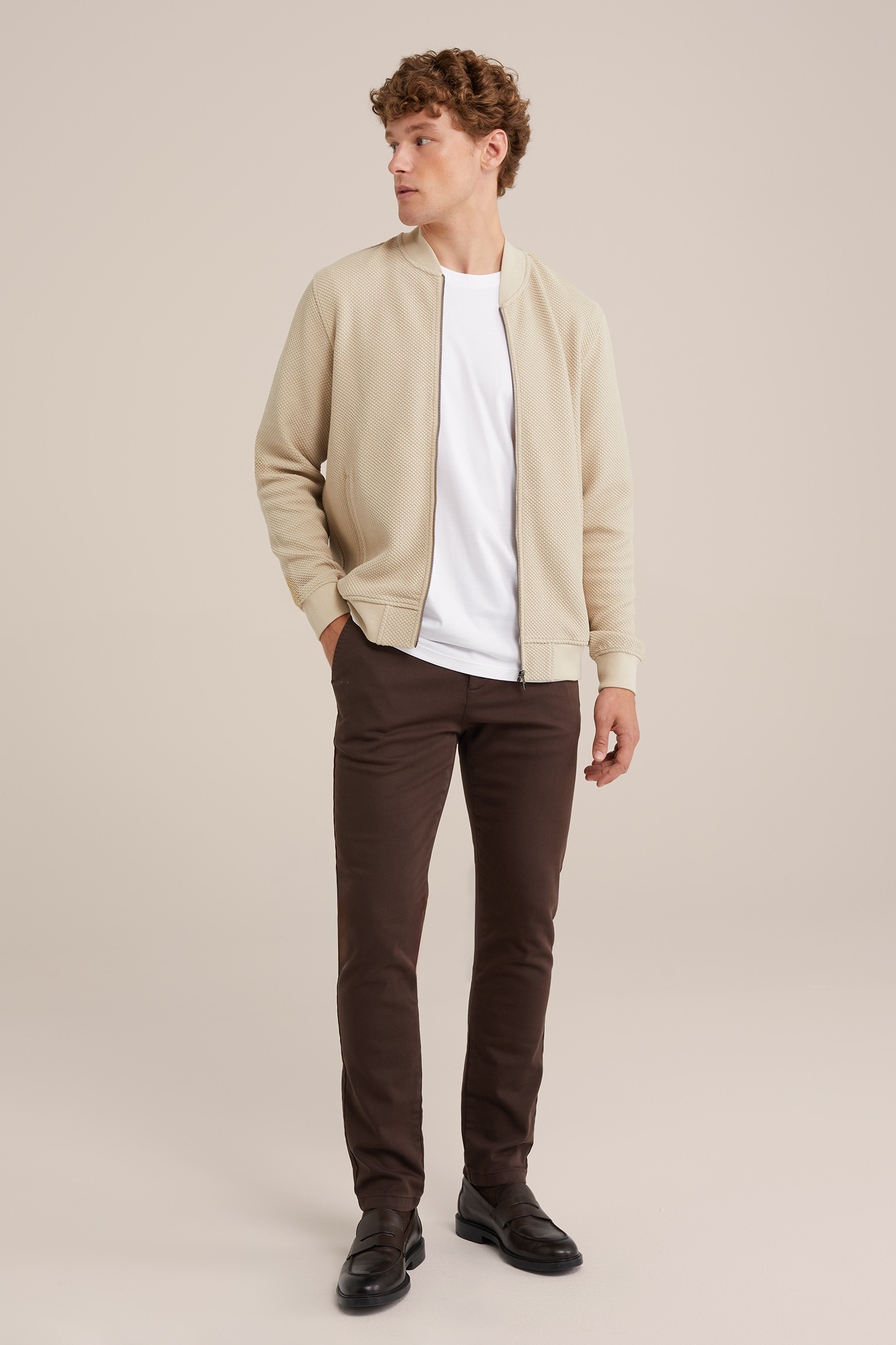 bombervest met structuur WE Fashion Beige