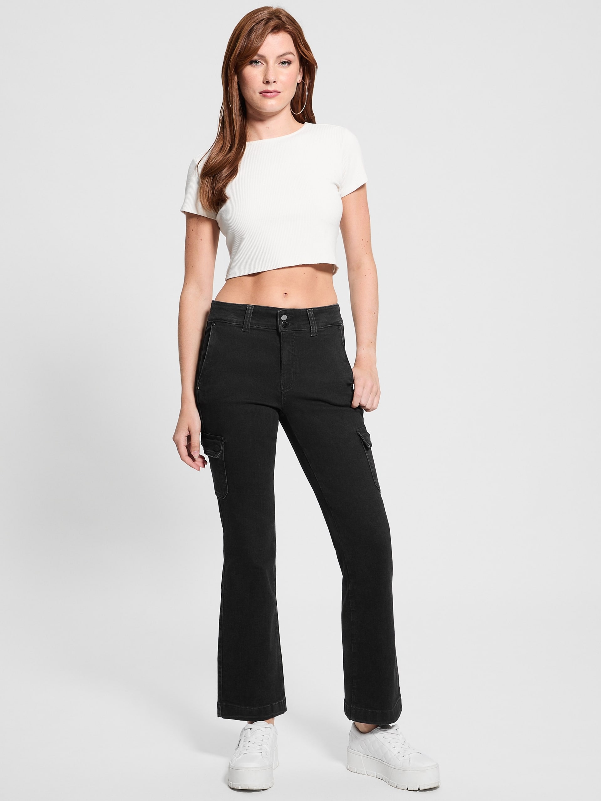 Calça jeans cargo mini bootcut