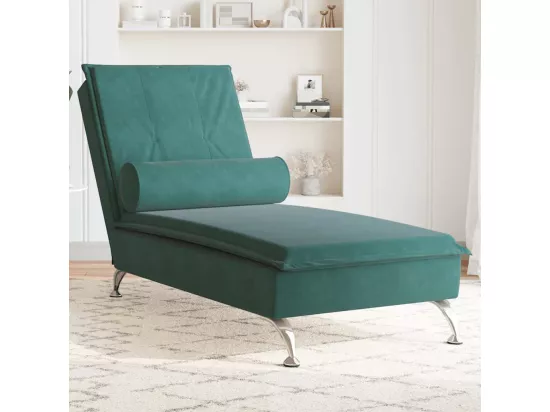 Chaise longue de massage avec traversin vert foncé velours
