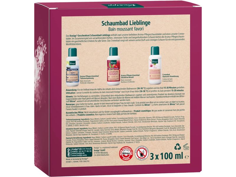 Kneipp Geschenkset Schaumbad Lieblinge 3 x 100 ml Geschenkbox mit hochwertigen Pflegeprodukten