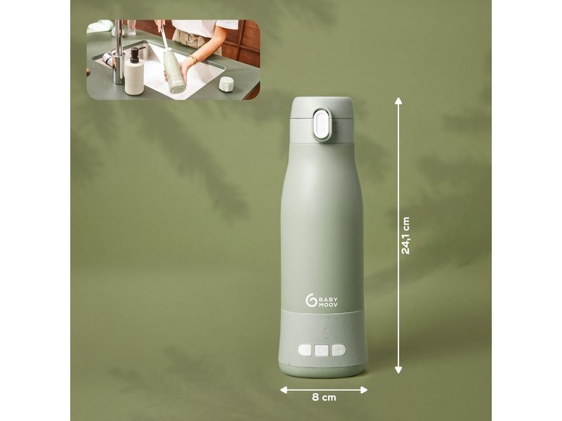 Babymoov Flaschenwärmer Moov & Feed Sage Green Portabler Schoppenwärmer aus Edelstahl
