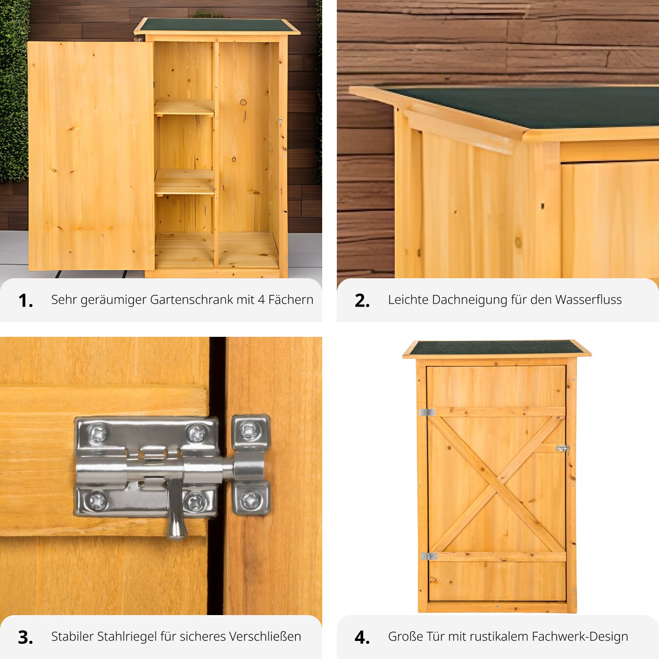 tectake® Gartenschrank mit Flachdach, aus imprägniertem Nadelholz, Dachpappe aus Bitumen, 75 x 56 x 118 cm