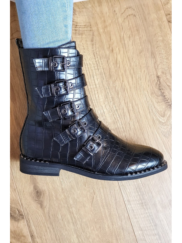 Bottines Motardes croco Vanessa - Vanessa Wu