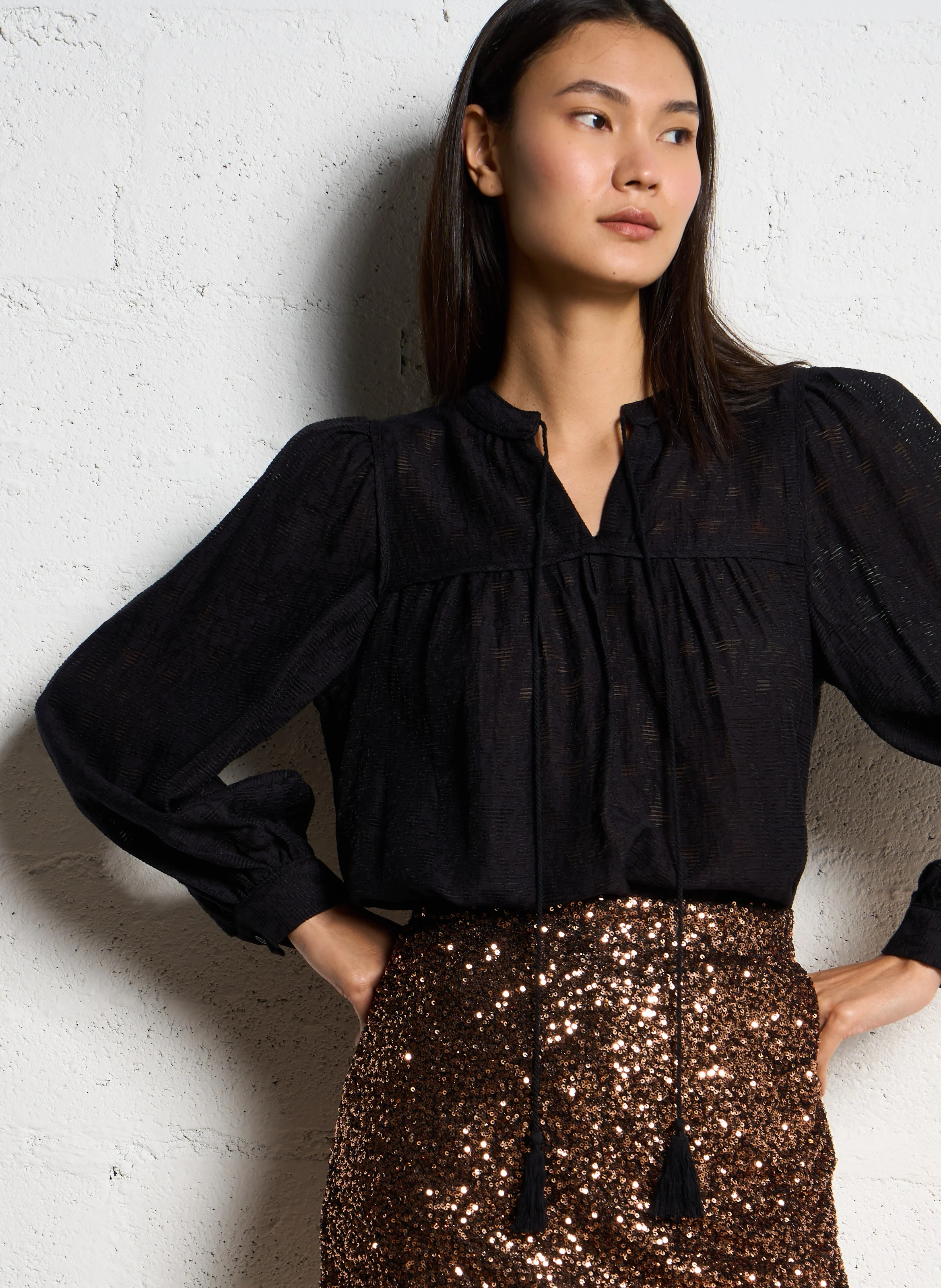 Blouse ample à col V | Noir