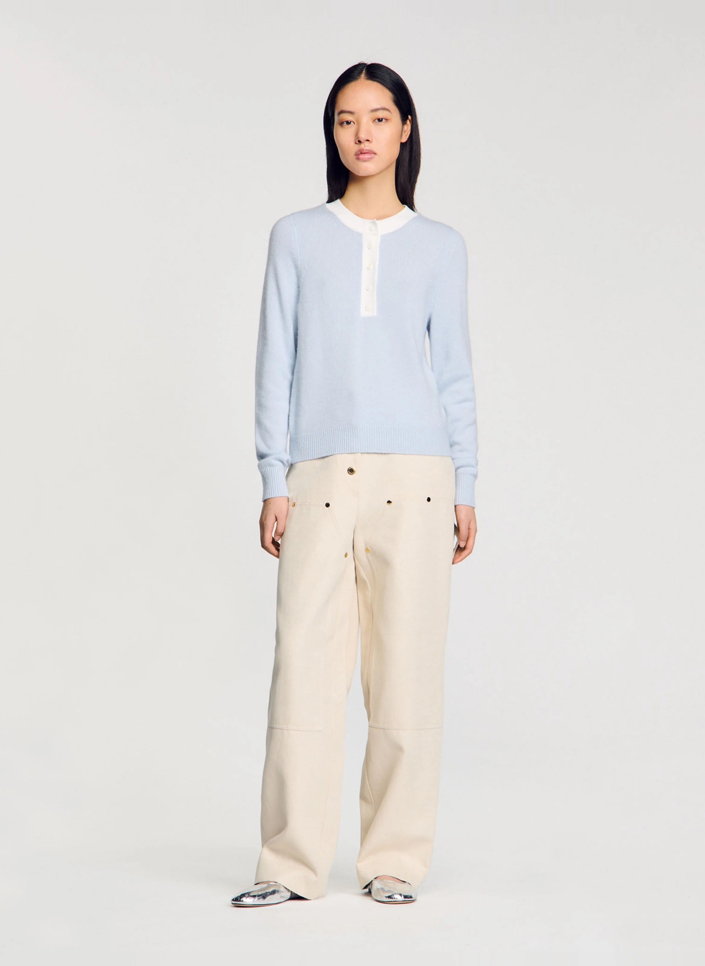 Pull bicolore en laine et cachemire | Bleu