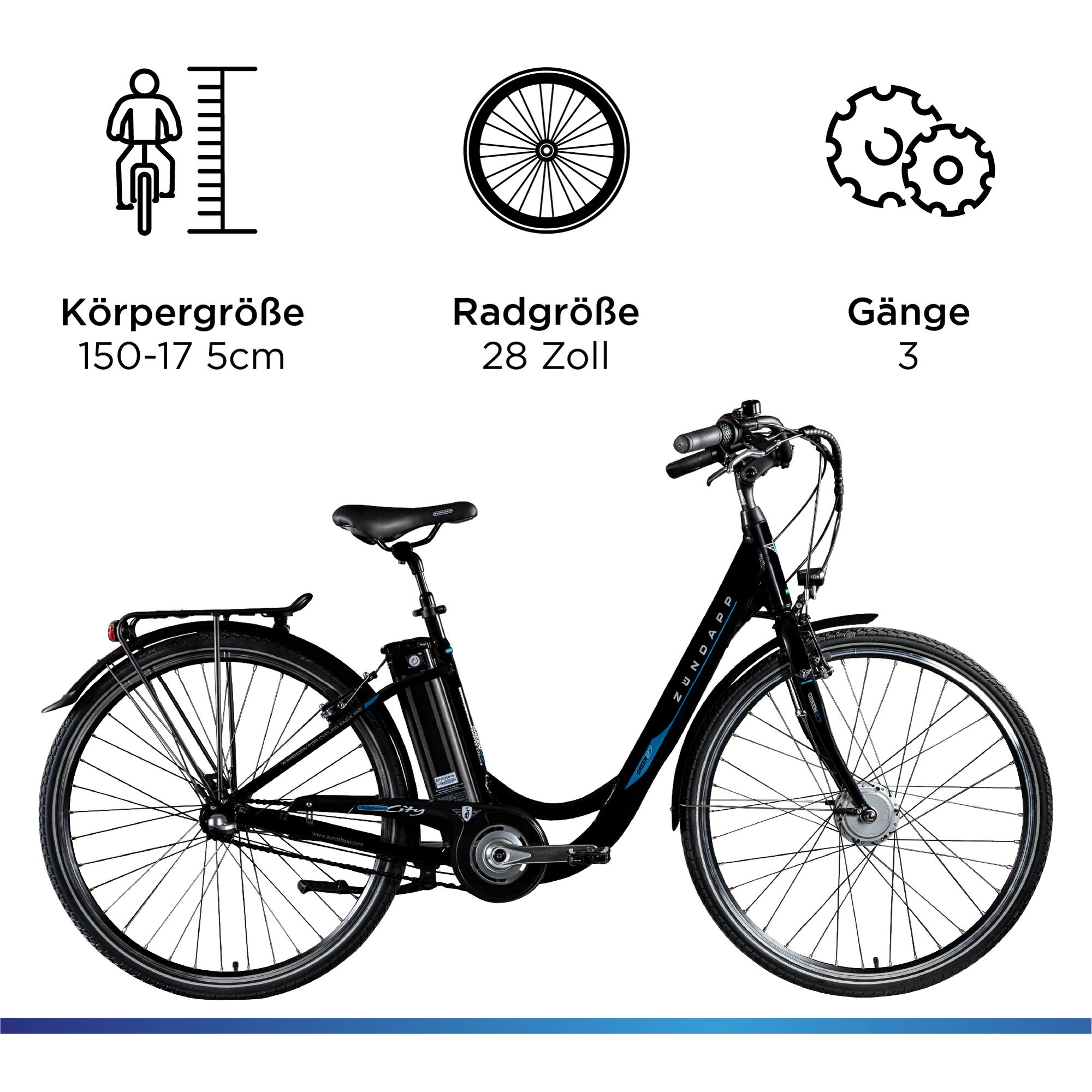 Zündapp Green 2.7 E Bike Damenfahrrad 28 Zoll 150 - 175 cm mit 3 Gang Nabenschaltung und Rücktritt