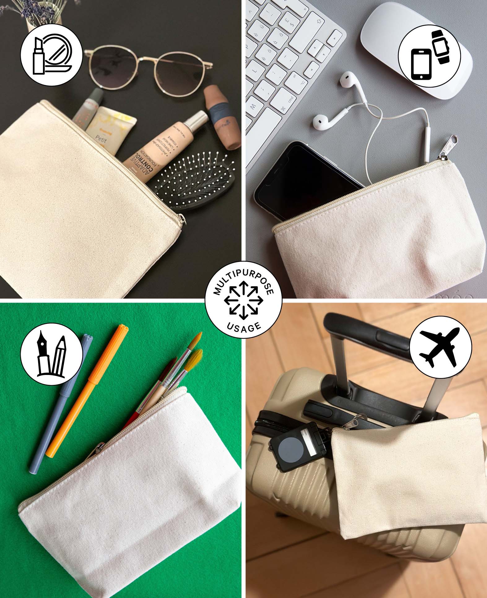 (25x20cm) Baumwolle Kulturbeutel  DIY Necessaire mit Reissverschluss - Ecru