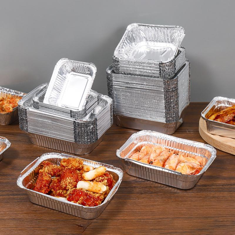 (10er Set) 400ml Aluminium BBQ Grill Schale Einweg Tropfschale Backofen Auflauf Form Take-Away Behälter - Silber