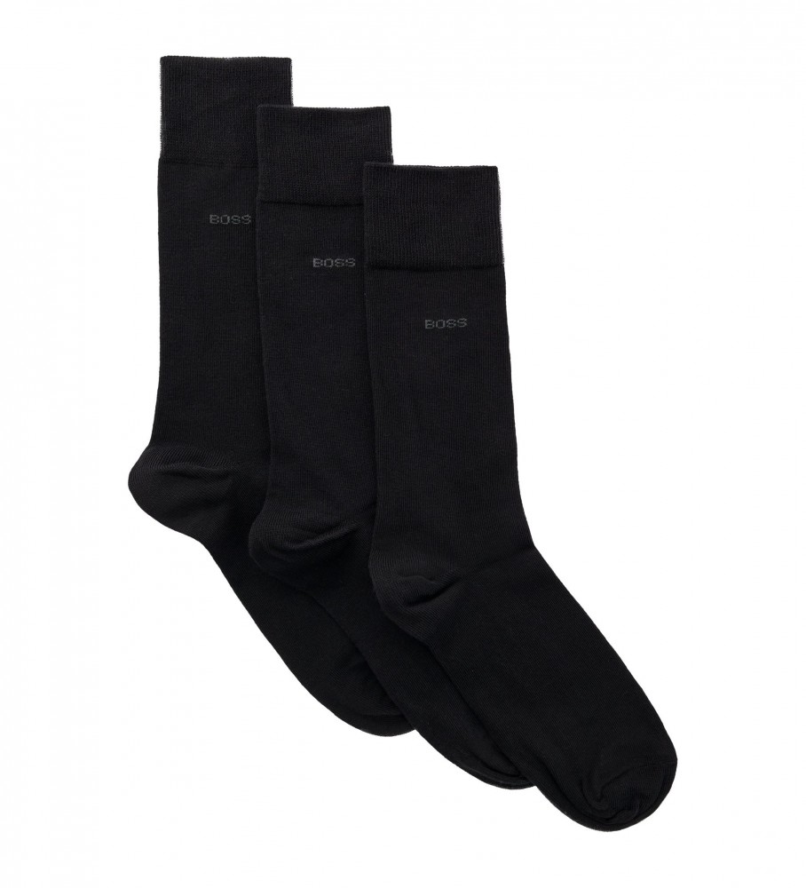 Pacote com 3 pares de meias pretas da marca BOSS