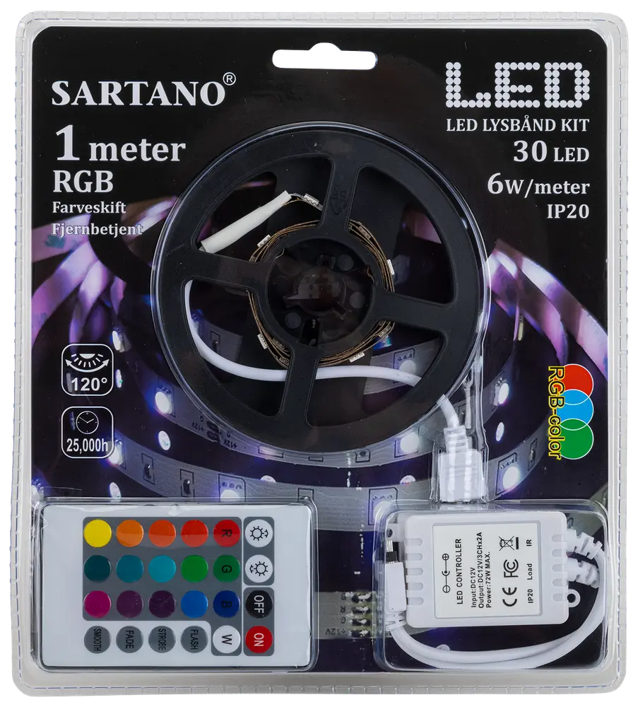 SARTANO Flexstrip RGB LED og fjernbetjening - 1 meter