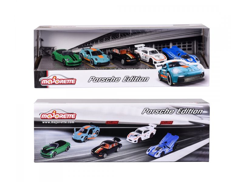 Majorette Action Cars Porsche Motorsport 5 Pieces Giftpack Modellautos mit zwei exklusiven Porsche-Modellen