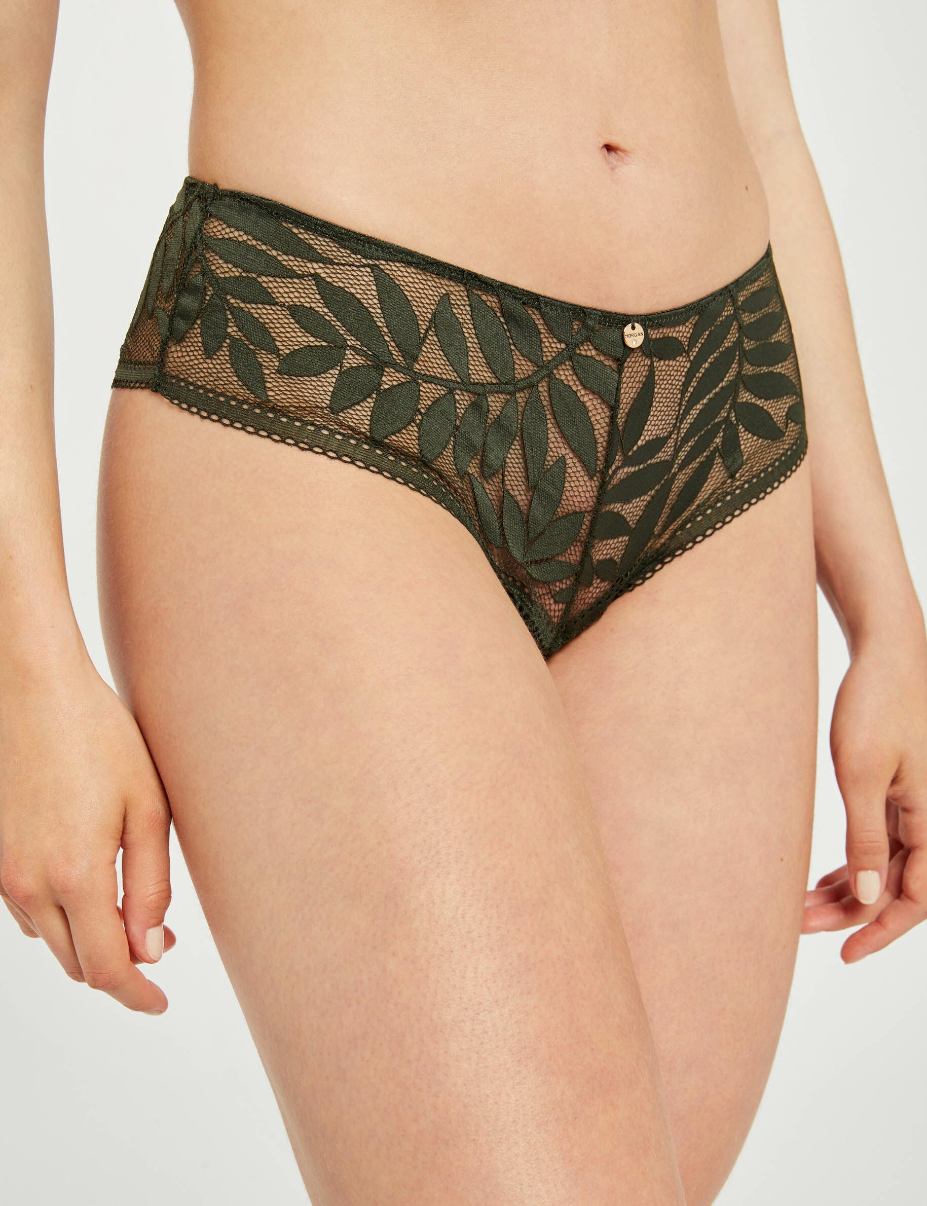 Shorty en dentelle vert kaki femme - vert_kaki