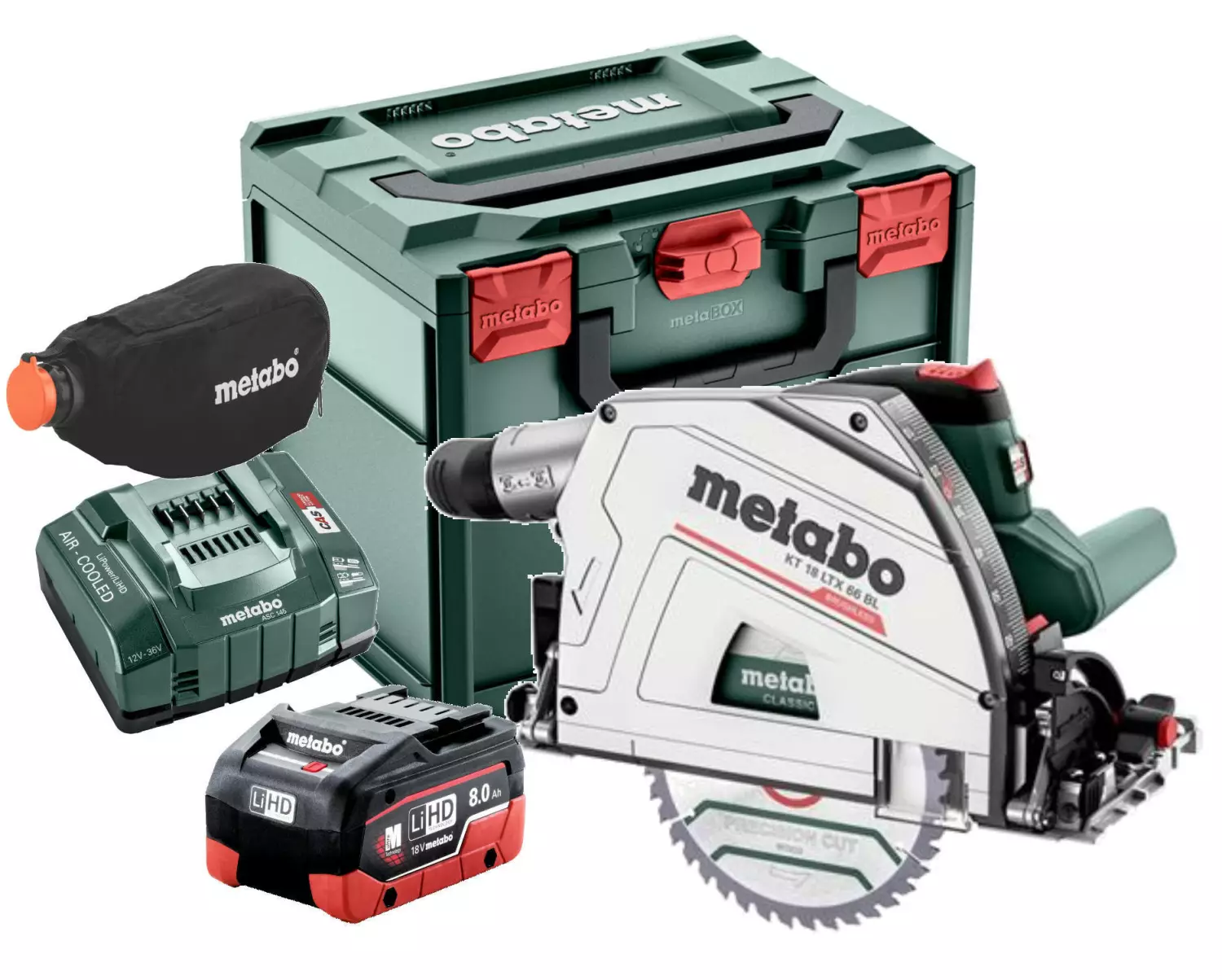 Metabo KT 18 LTX 66 BL 18V Li-ion accu invalcirkelzaag set (2x 8.0Ah accu) in MetaBox - 165 x 20mm - koolborstelloos
