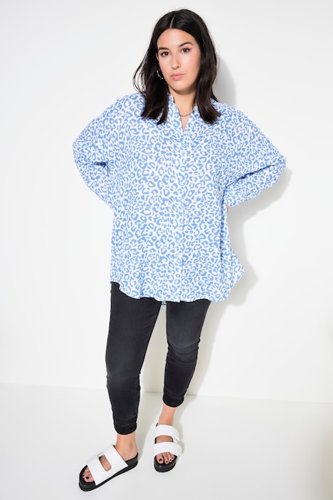 Bluse, oversized, Musselin, Color-Leo
