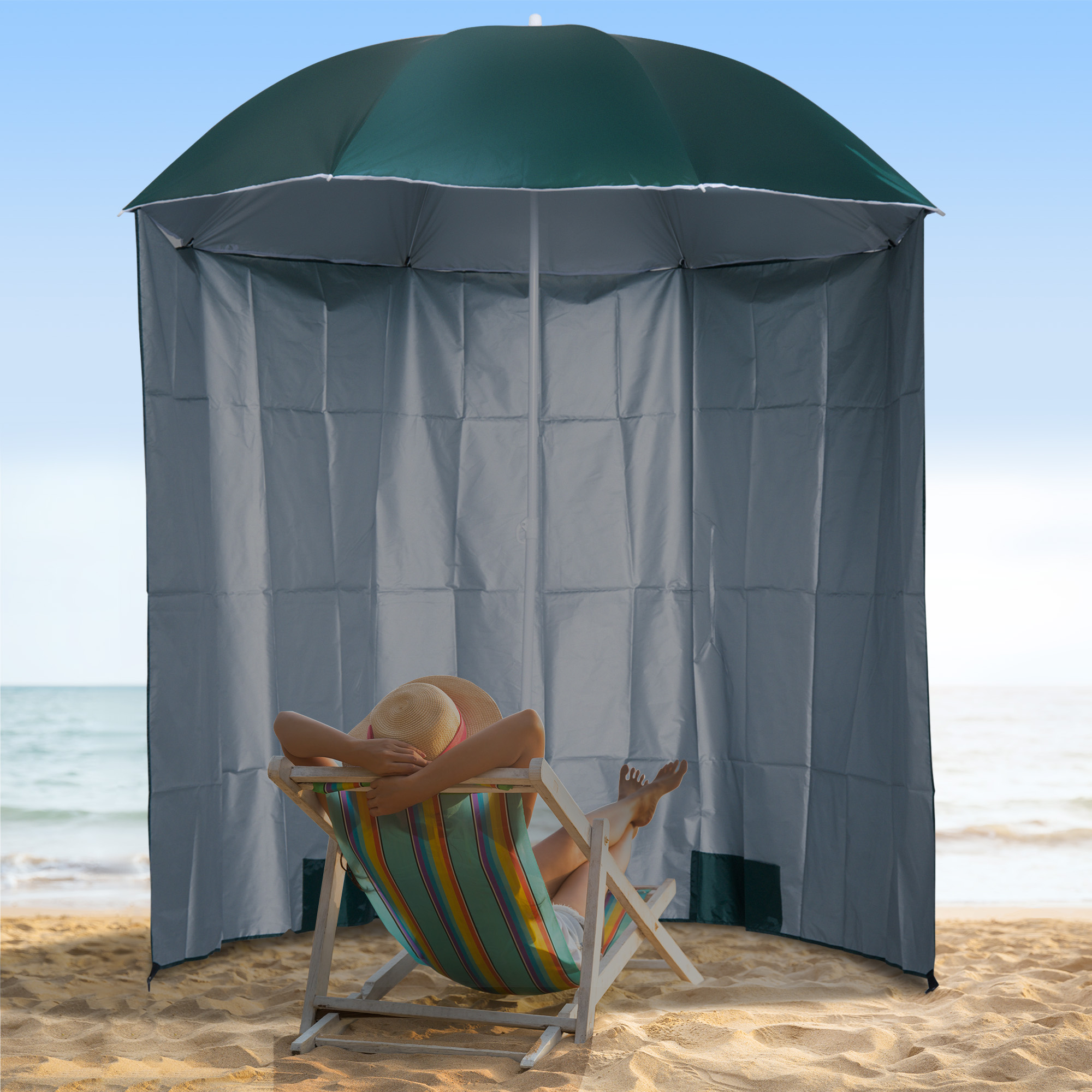 Guarda-sol de praia verde Outsunny
