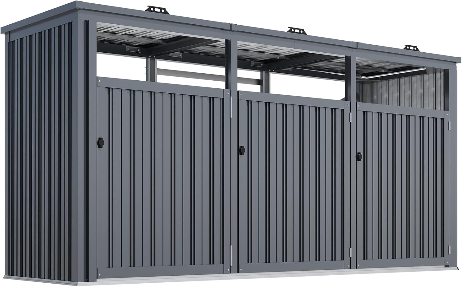 YODOLLA Mülltonnenbox 3er, Mülltonnenverkleidung 3 Tonnen bis 240L, Abschließbar Gartenschrank Wetterfest Geräteschuppen für den Außenbereich, 236x79x124cm, Dunkelgrau