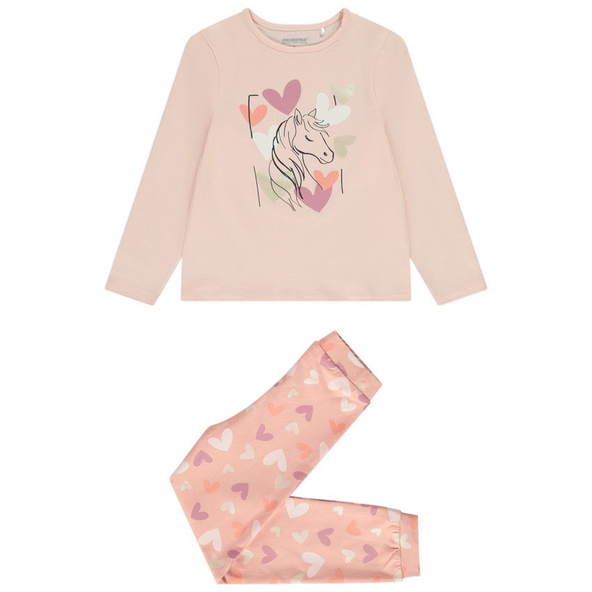 Pyjama 2 pièces imprimé cœurs pour fille - Multicolore