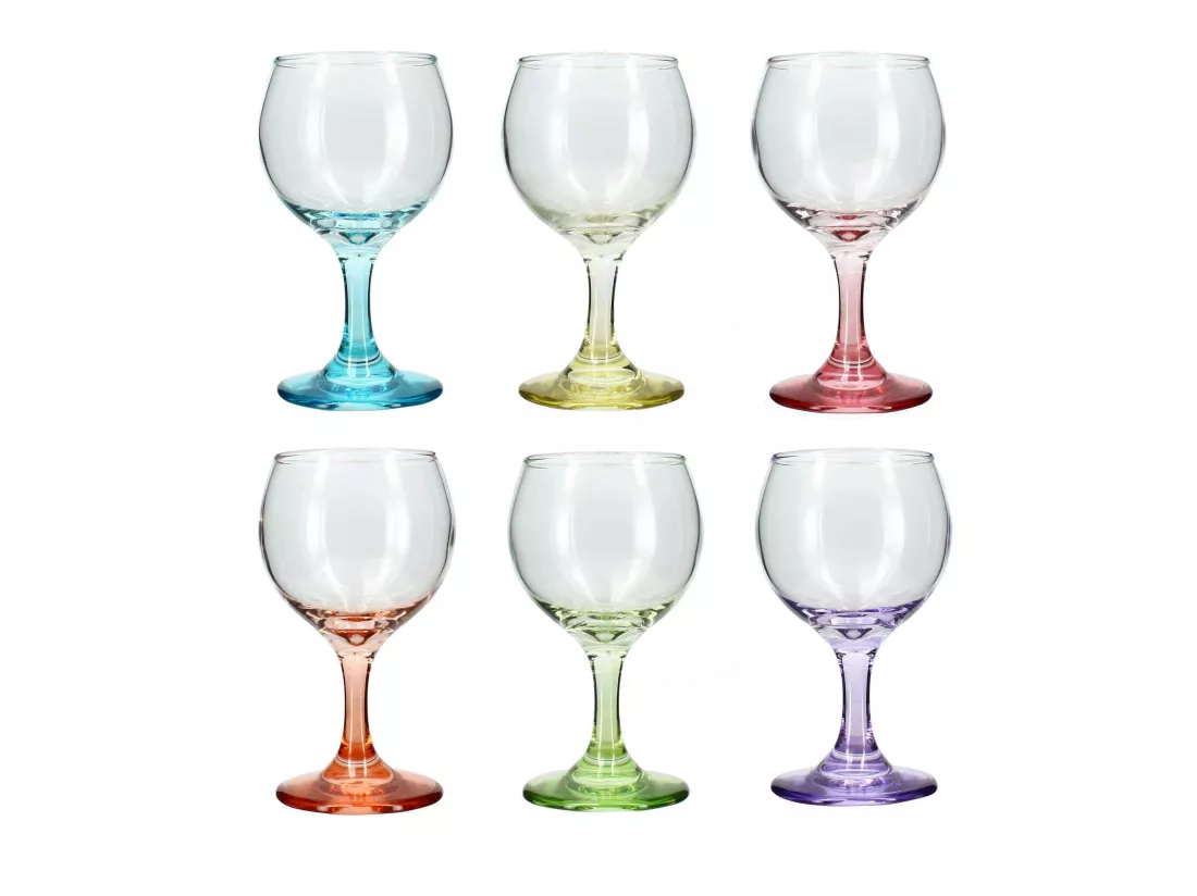 Novastyl - Lot De 6 Verres A Pied Ballon 19cl En Verre Couleurs Assorties